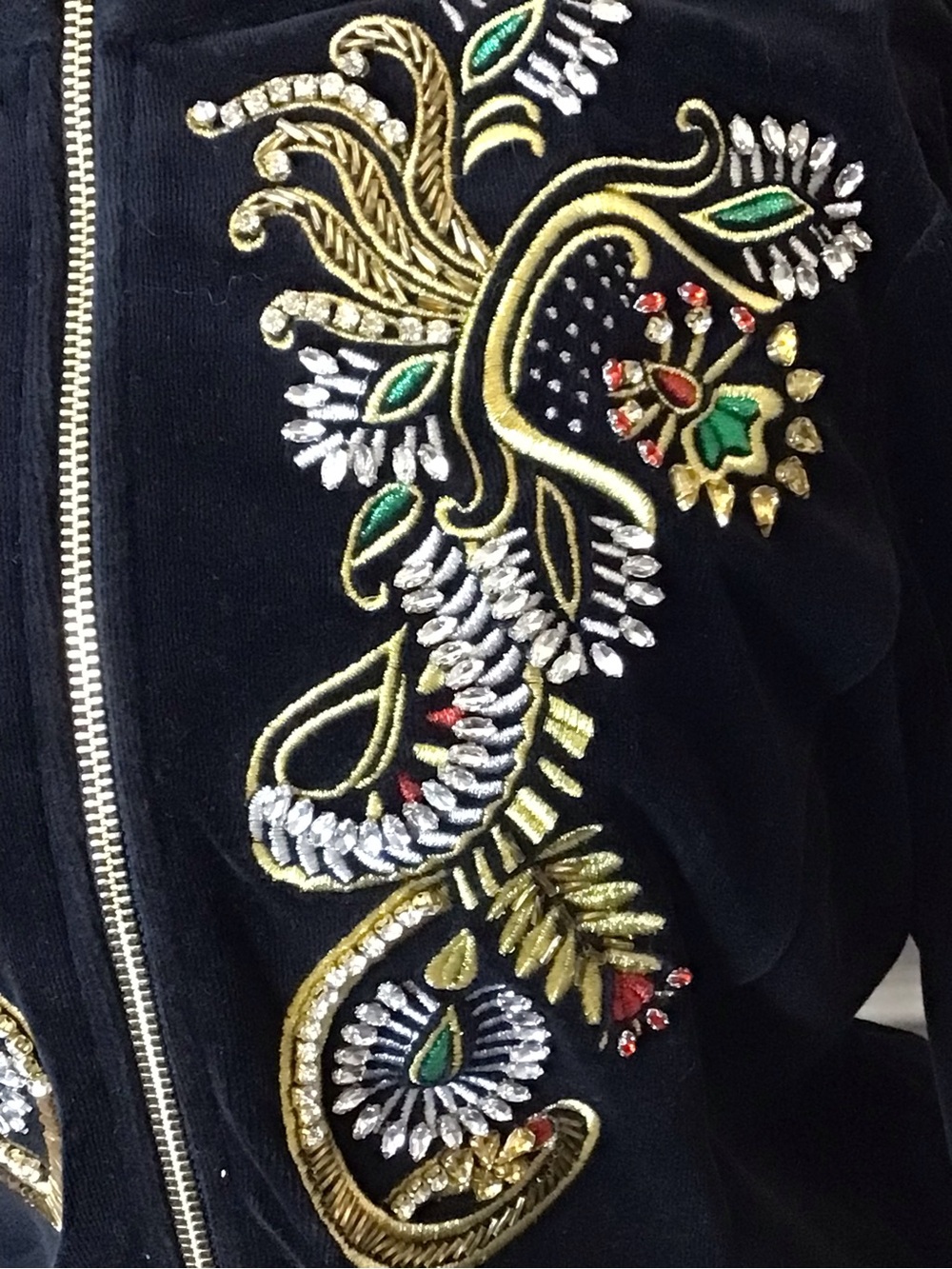 Boston Proper Black Velour Zip Up with Gold Embroidery Size M - Picture 3 of 8